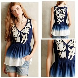 Anthropologie Floreat Ombre Dip-Dyed Peplum Tank with Embroidery